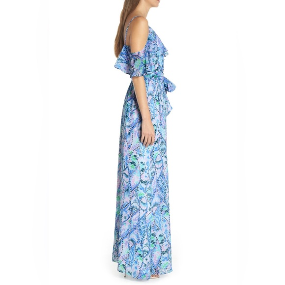 Lilly Pulitzer Zadie Cold Shoulder Maxi Dress, Coastal Blue, Tails of the Sea M - Picture 7 of 13
